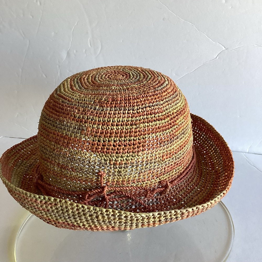 Helen Kaminski Handwoven Raffia Bucket Cloche Sun Hat Multicolor